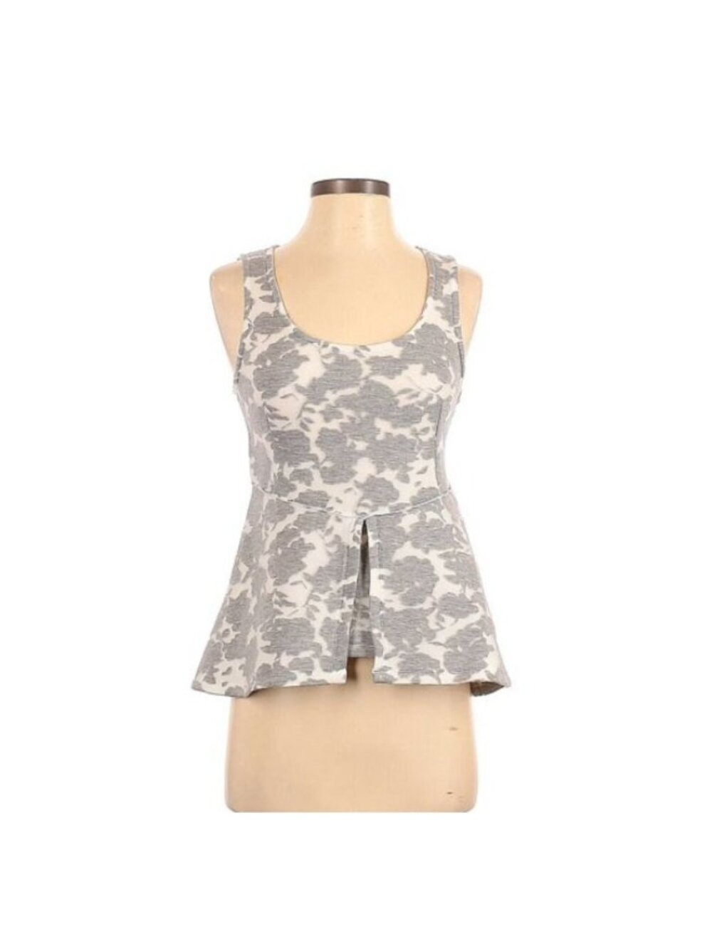 ❤️❤️Anthropologie Women's Blouse Sz S Floral Modern Gray White Peplum sleeveless